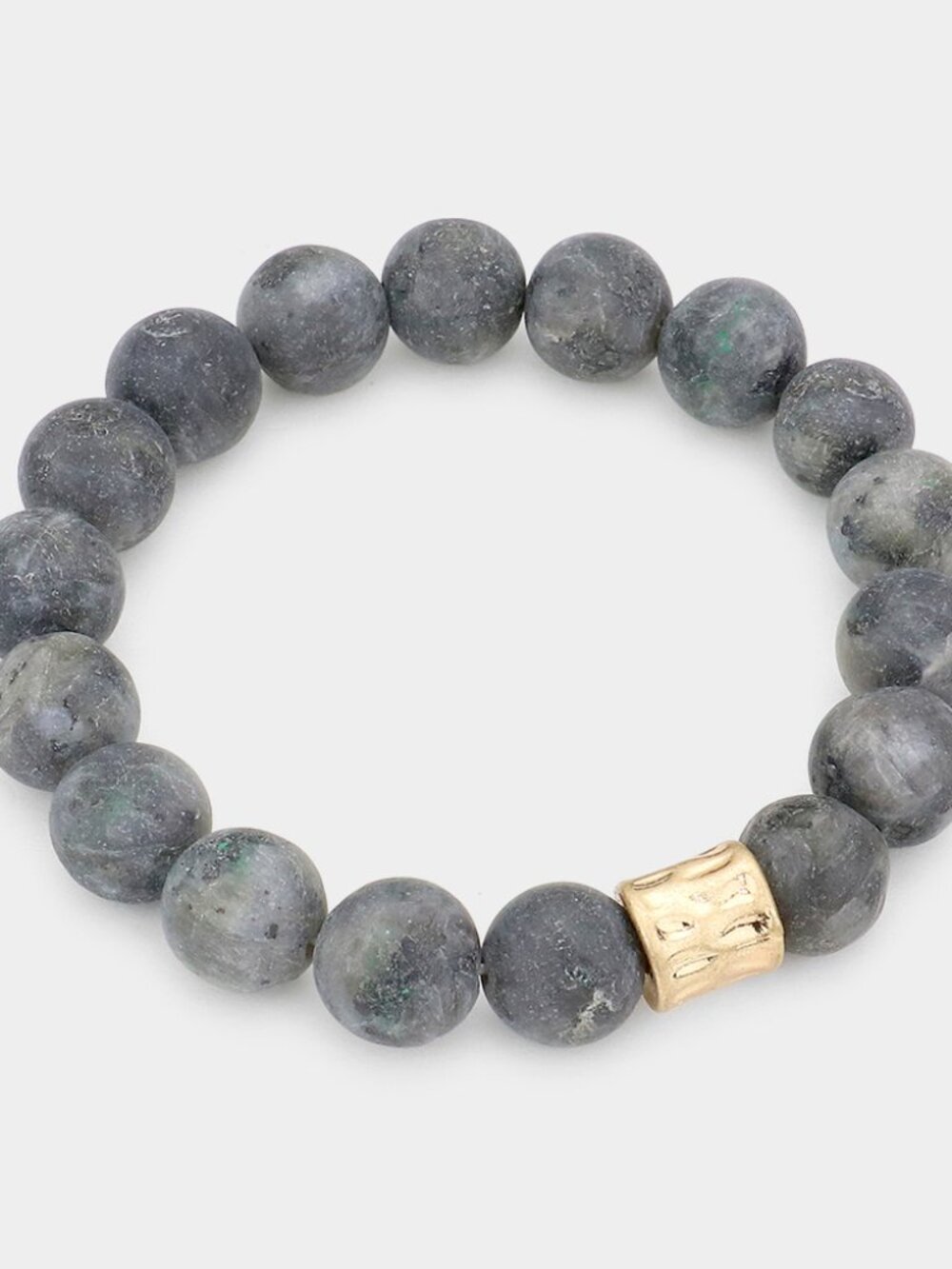 Grey Larvikite Semi Precious Stone Beaded Stretch Bracelet - Boho Stacking